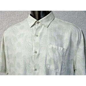 Mens NAT NAST Button‎ Front Shirt Short Sleeve Size XL Silk Cotton Green Beige